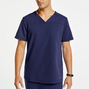 Jaanuu Men's Hidden-Pocket Scrub Top - Navy  - Size L